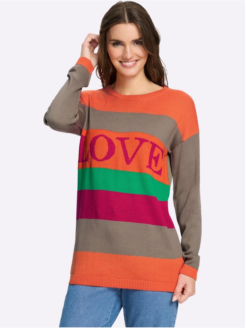 Pull long pull tendance en mélange de cotons doux - taille standard - moda vilona Gris Orange - Kiabi