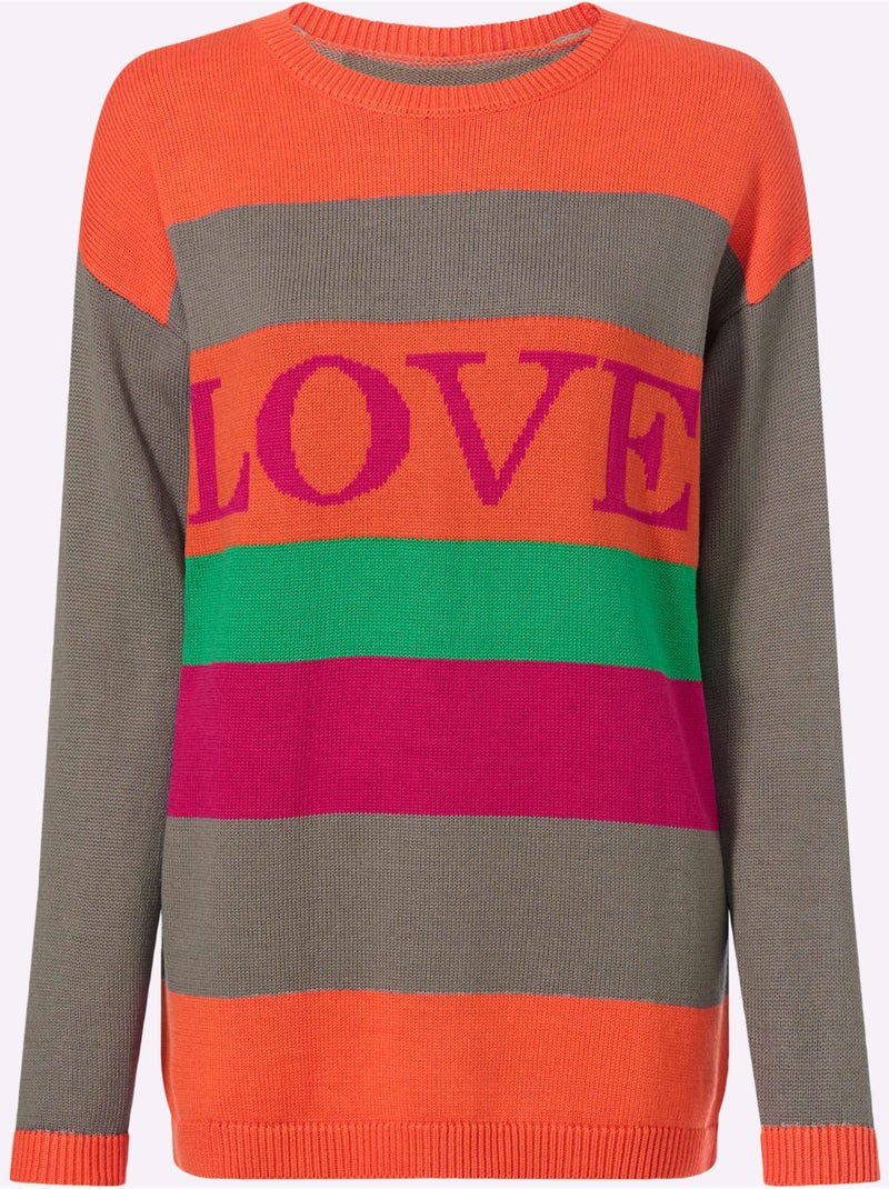Pull long pull tendance en mélange de cotons doux - taille standard - moda vilona Gris Orange - Kiabi