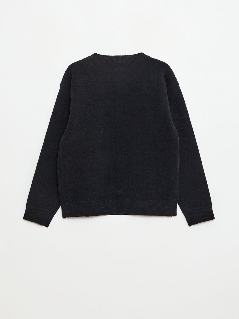 Pull loose col rond uni Noir - Kiabi