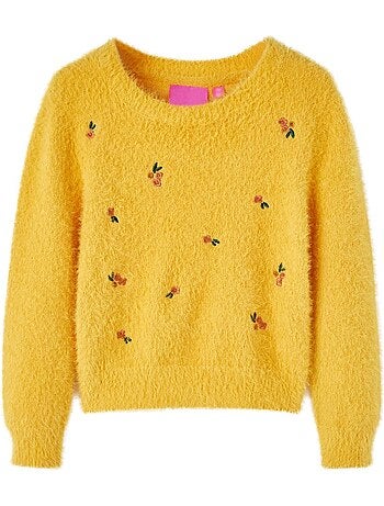 Pull maille à col rond broderies fleurs - vidaxl