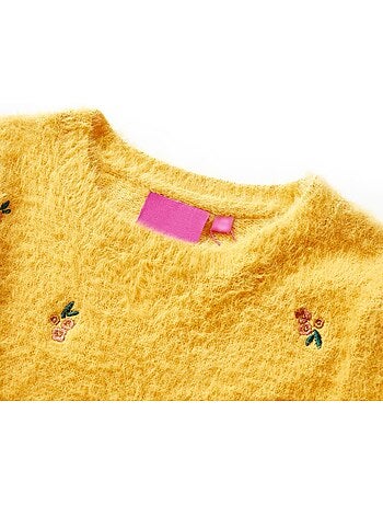 Pull maille à col rond broderies fleurs - vidaxl