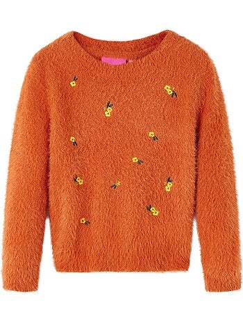 Pull maille à col rond broderies fleurs - vidaxl