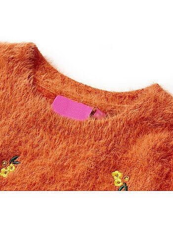 Pull maille à col rond broderies fleurs - vidaxl