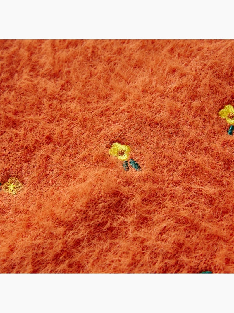 Pull maille à col rond broderies fleurs - vidaxl Orange - Kiabi