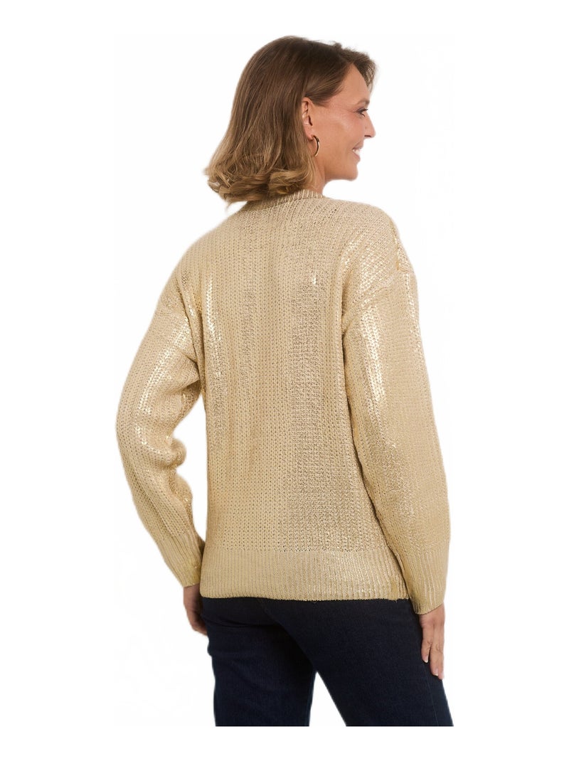 Pull maille à effet à manches longues Blanc Doré - Kiabi