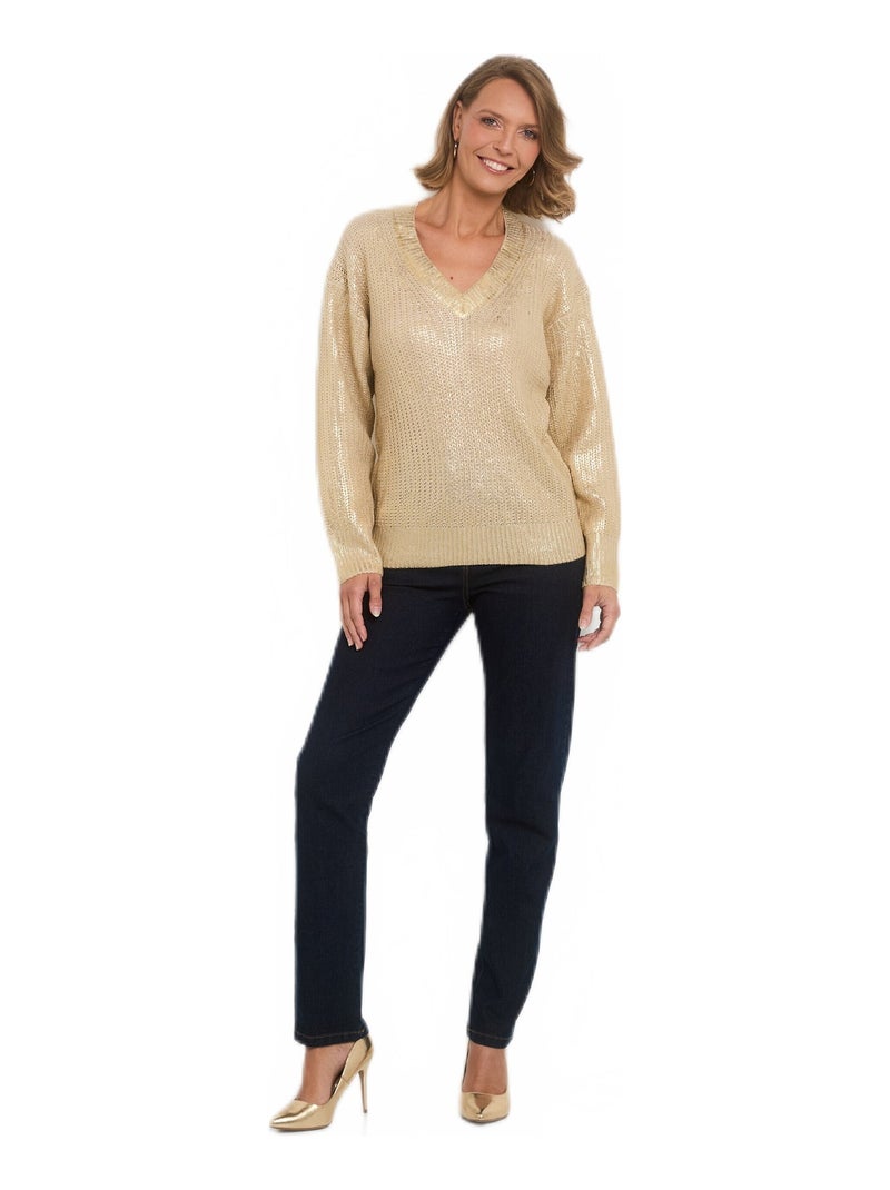 Pull maille à effet à manches longues Blanc Doré - Kiabi