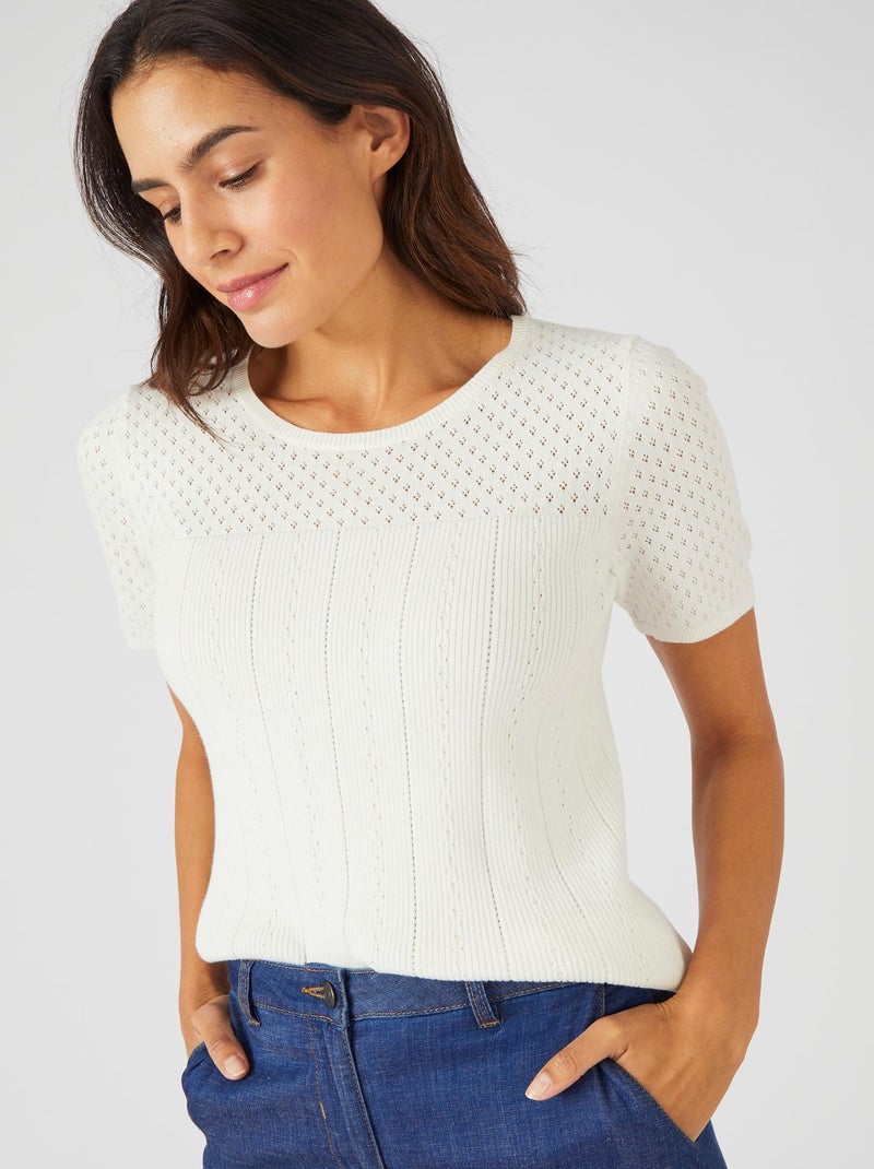 Pull maille ajourée - Damart Blanc cassé - Kiabi