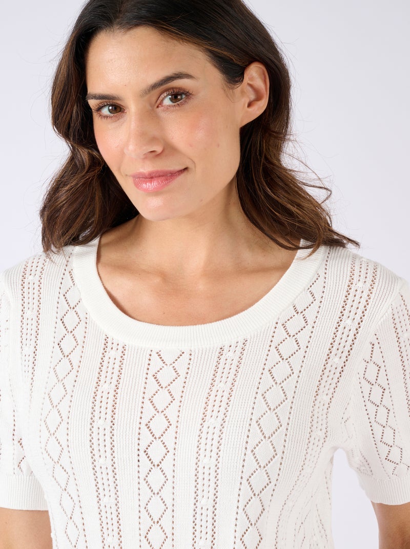 Pull maille ajourée - Damart Blanc cassé - Kiabi