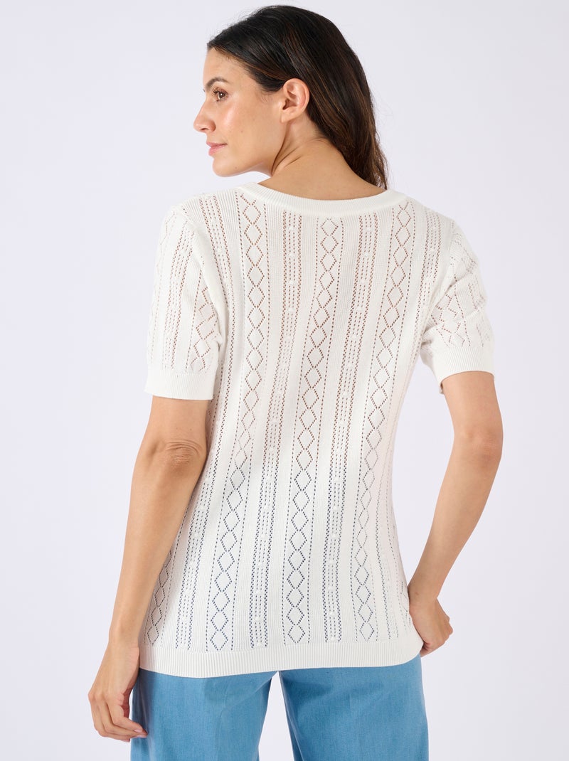 Pull maille ajourée - Damart Blanc cassé - Kiabi