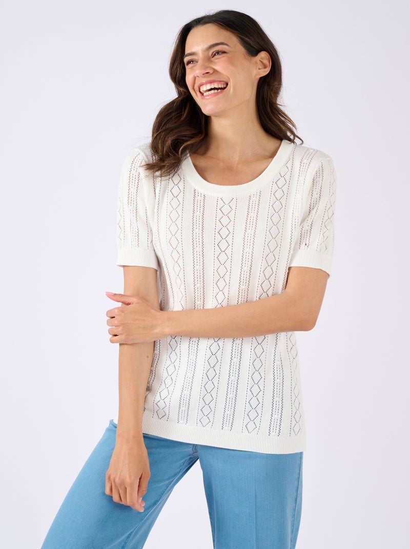Pull maille ajourée - Damart Blanc cassé - Kiabi