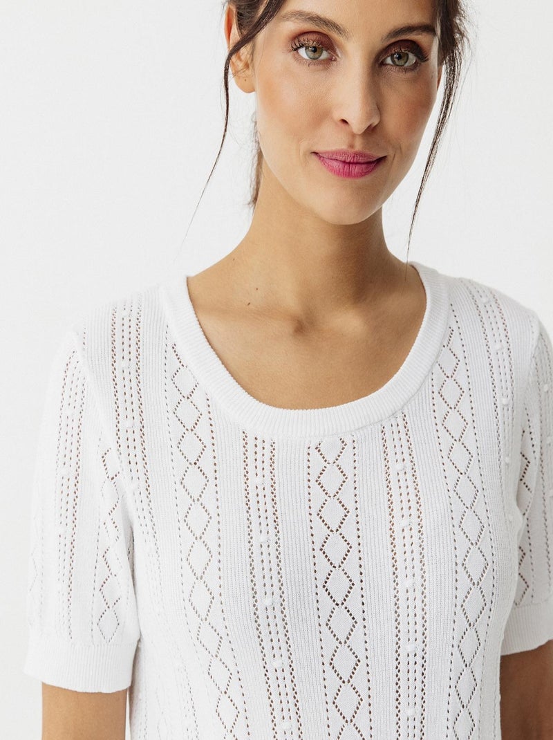Pull maille ajourée - Damart Blanc - Kiabi
