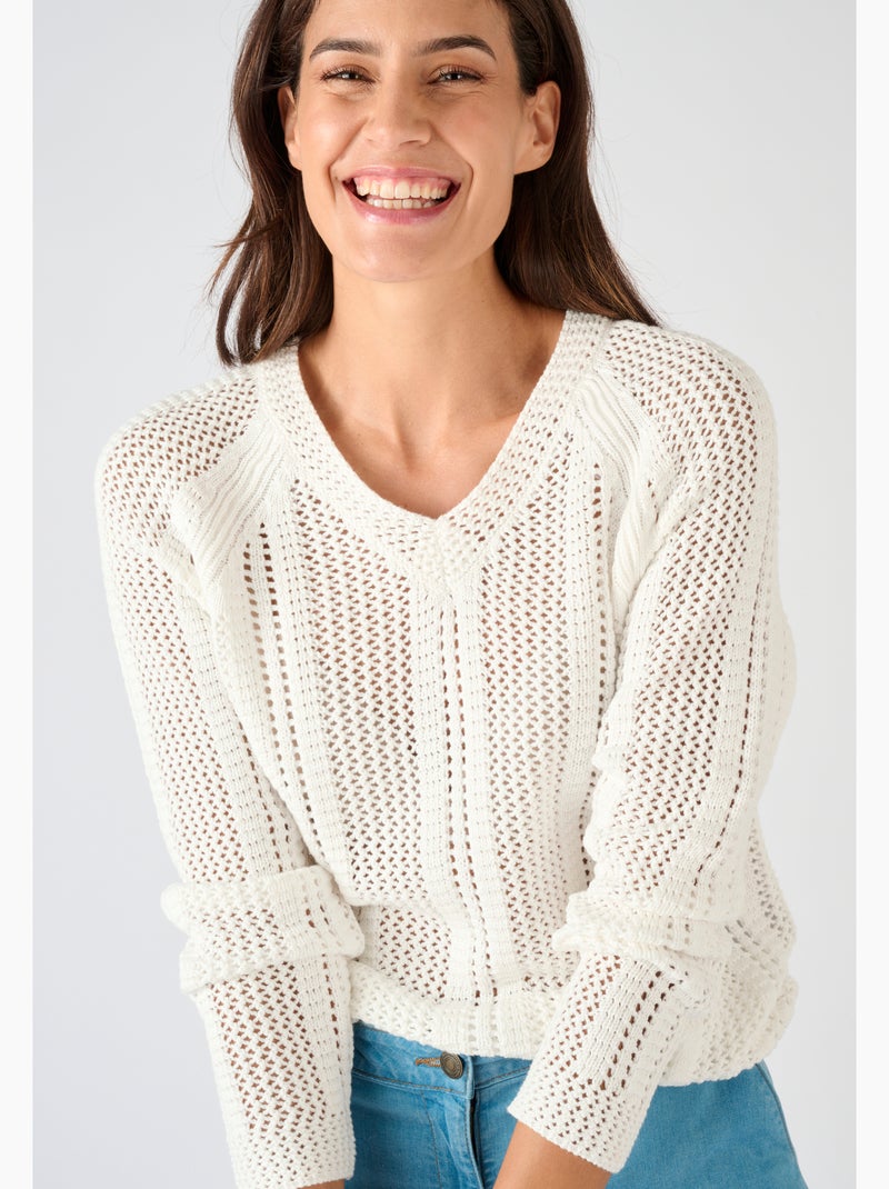 Pull maille ajourée - Damart Blanc - Kiabi