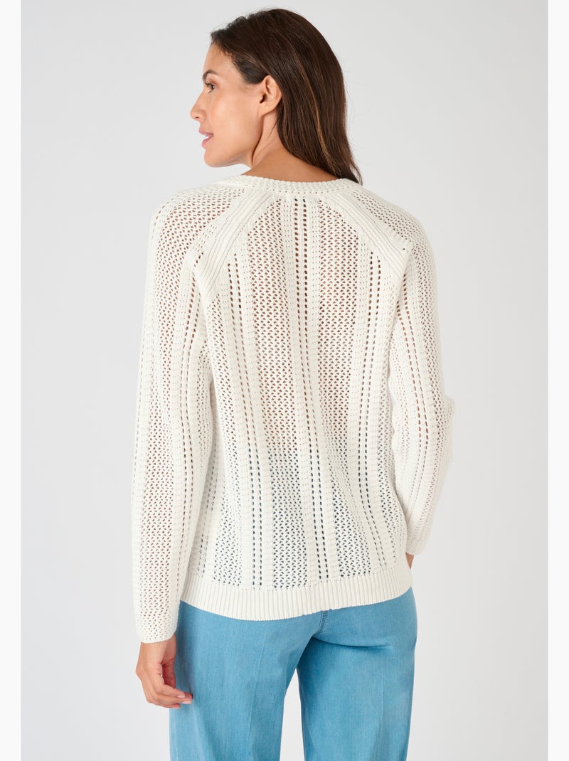Pull maille ajourée - Damart Blanc - Kiabi