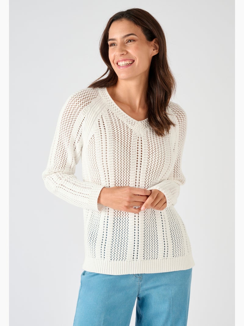 Pull maille ajourée - Damart Blanc - Kiabi