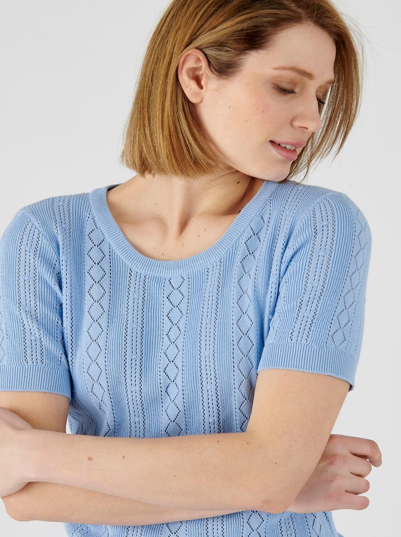 Pull maille ajourée - Damart Bleu ciel - Kiabi