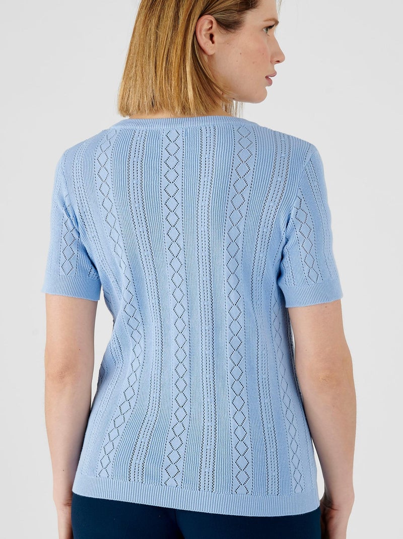 Pull maille ajourée - Damart Bleu ciel - Kiabi
