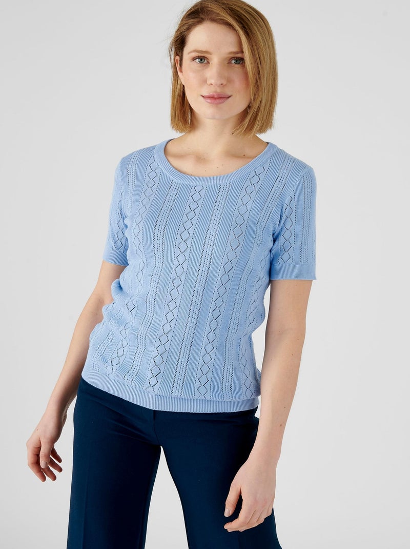 Pull maille ajourée - Damart Bleu ciel - Kiabi