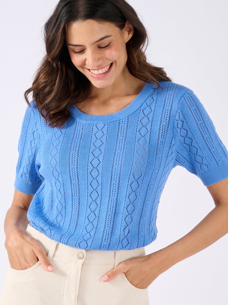 Pull maille ajourée - Damart Bleu - Kiabi