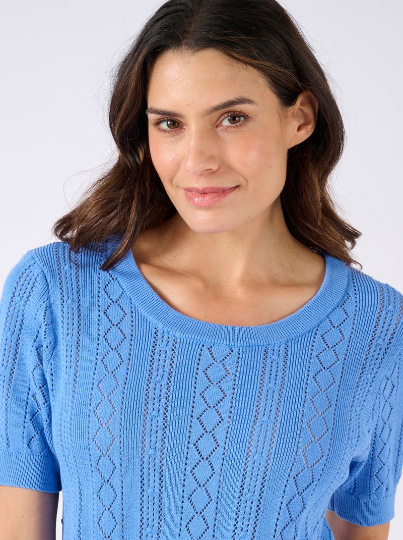 Pull maille ajourée - Damart Bleu - Kiabi