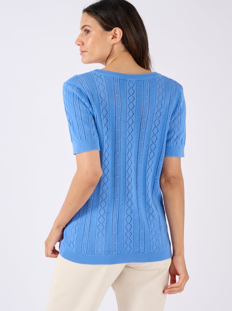 Pull maille ajourée - Damart Bleu - Kiabi