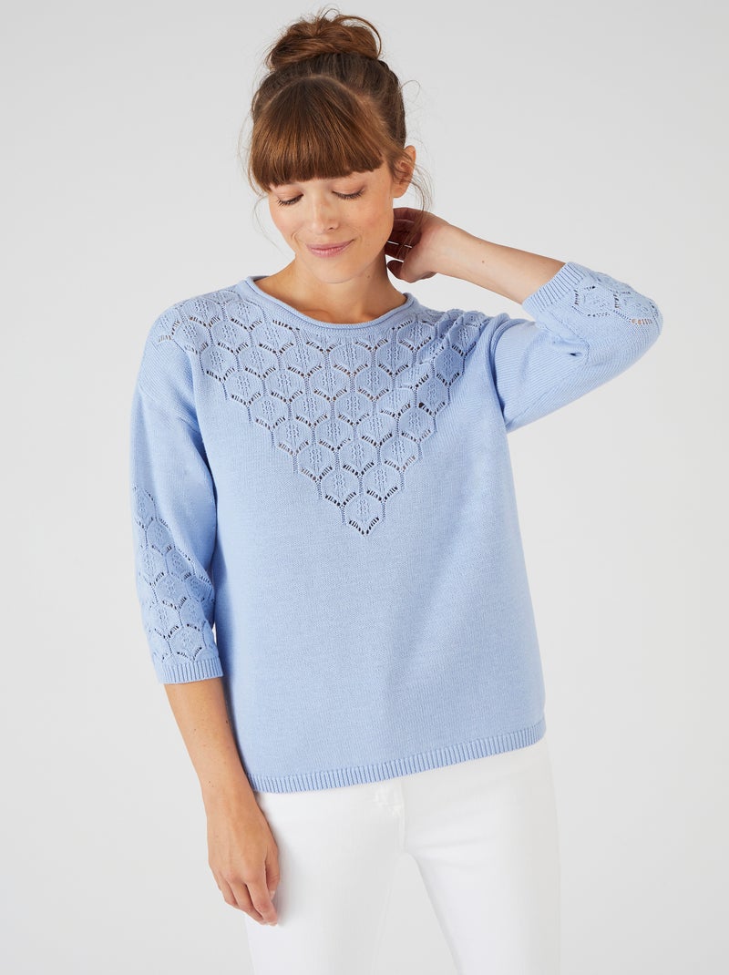 Pull maille ajourée - Damart Bleu gris - Kiabi