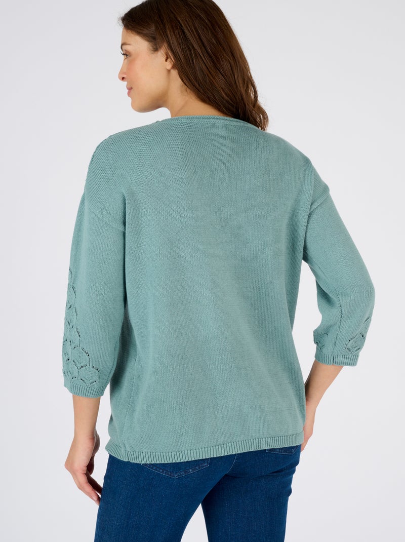 Pull maille ajourée - Damart Bleu gris - Kiabi