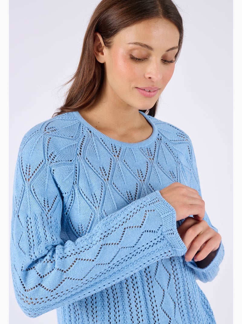Pull maille ajourée - Damart Bleu - Kiabi