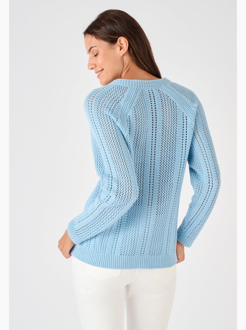 Pull maille ajourée - Damart Bleu - Kiabi