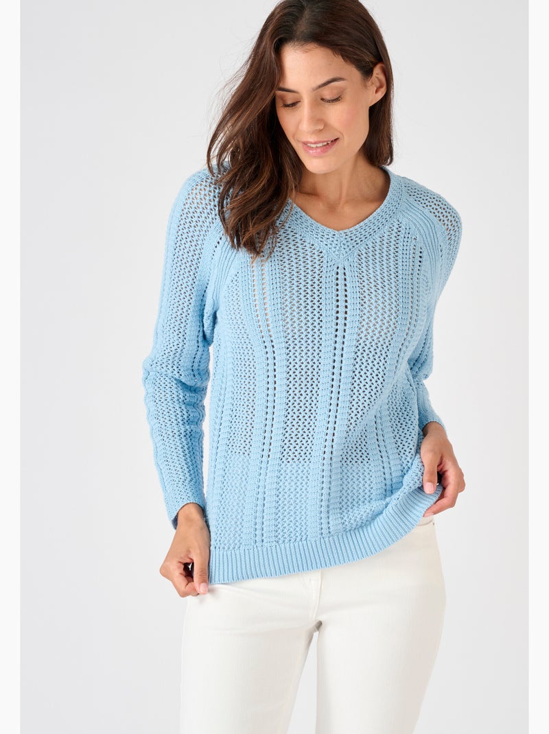Pull maille ajourée - Damart Bleu - Kiabi