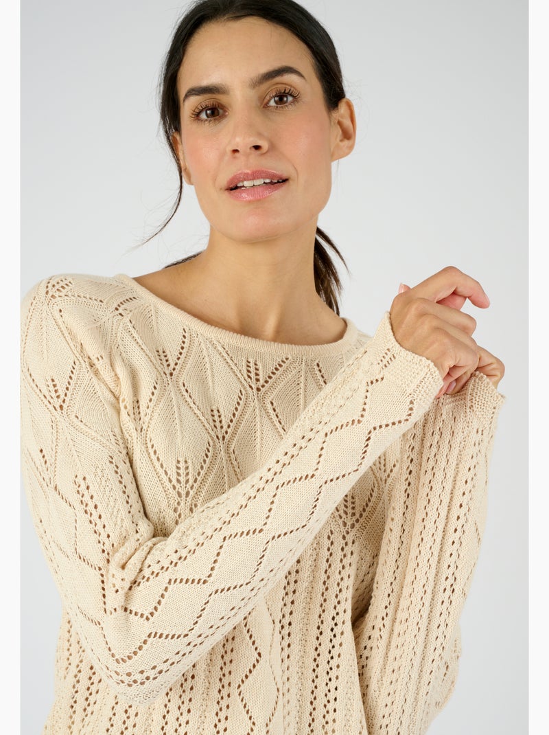 Pull maille ajourée - Damart Marron - Kiabi