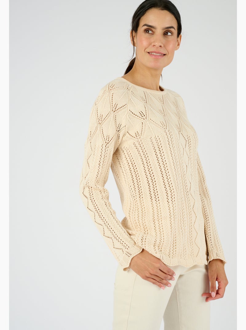 Pull maille ajourée - Damart Marron - Kiabi