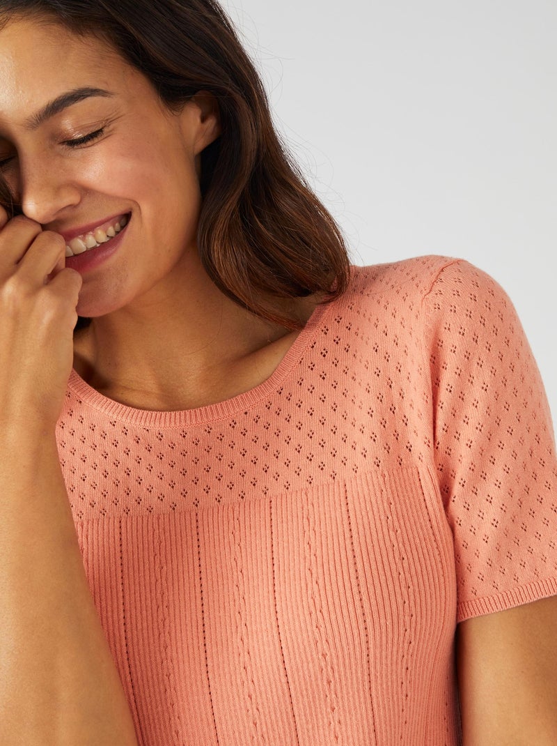 Pull maille ajourée - Damart Rose - Kiabi