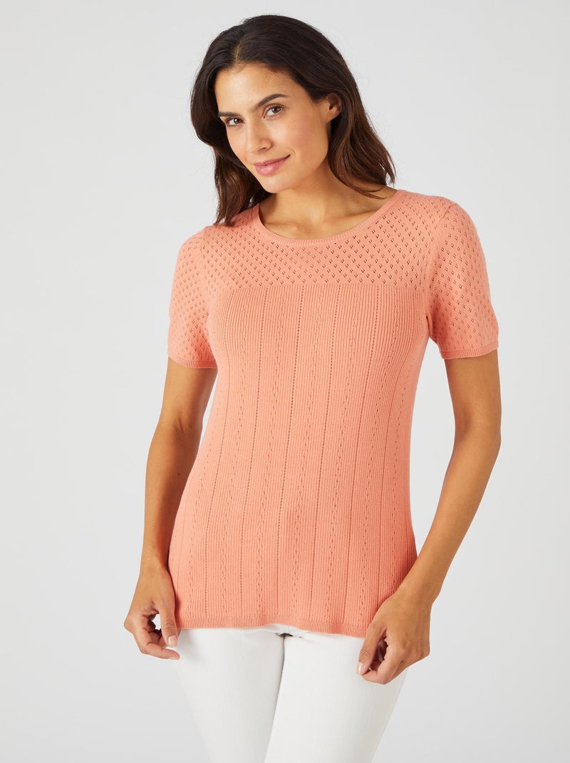 Pull maille ajourée - Damart Rose - Kiabi