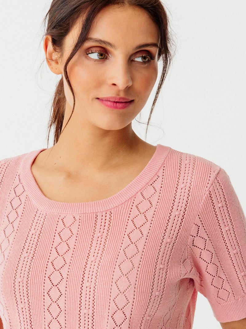 Pull maille ajourée - Damart Rose - Kiabi