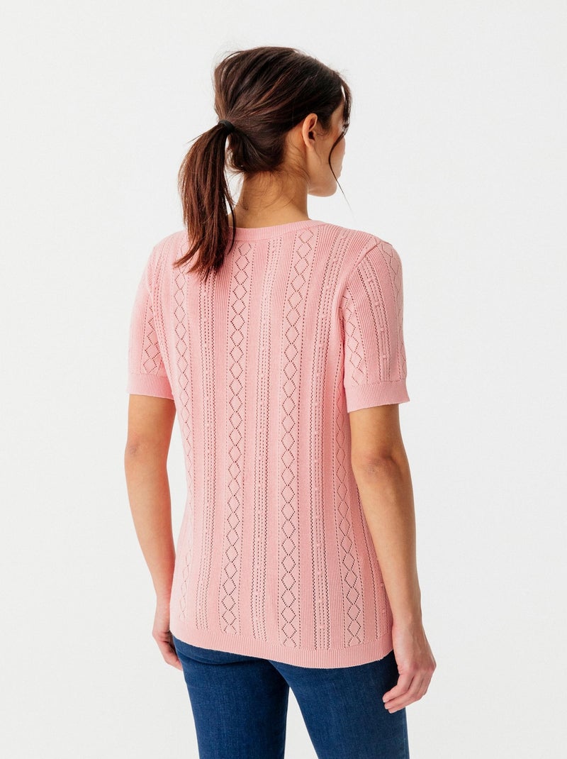Pull maille ajourée - Damart Rose - Kiabi