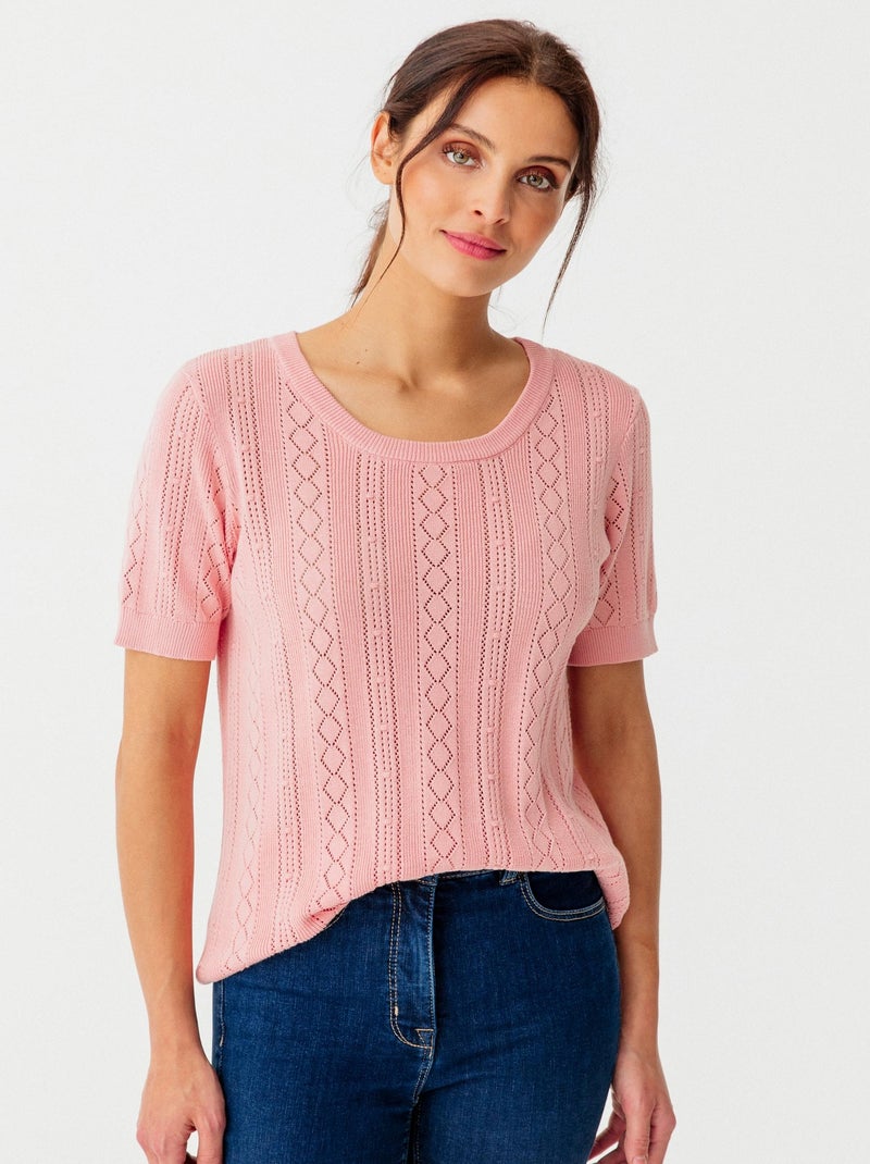 Pull maille ajourée - Damart Rose - Kiabi