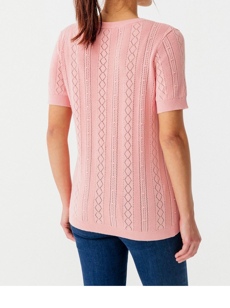 Pull maille ajourée - Damart Rose - Kiabi