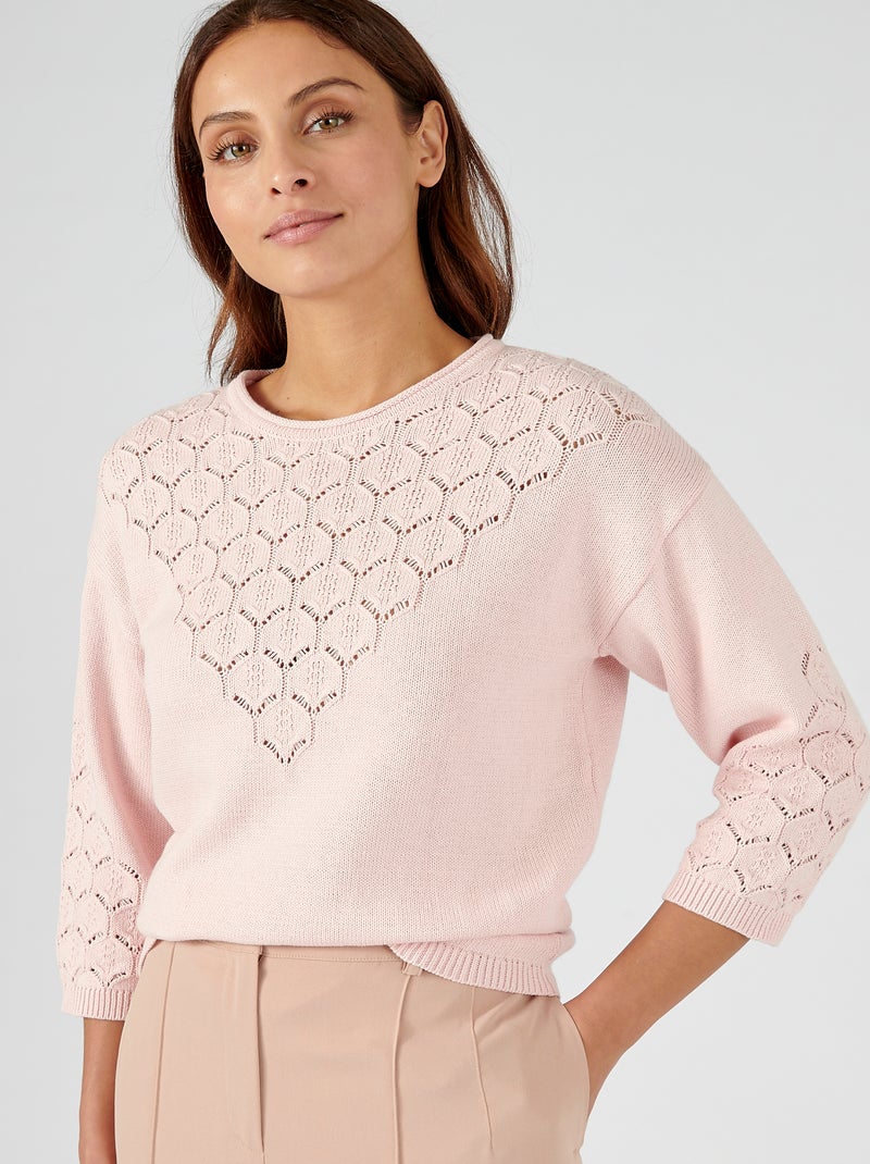 Pull maille ajourée - Damart Rose pâle - Kiabi