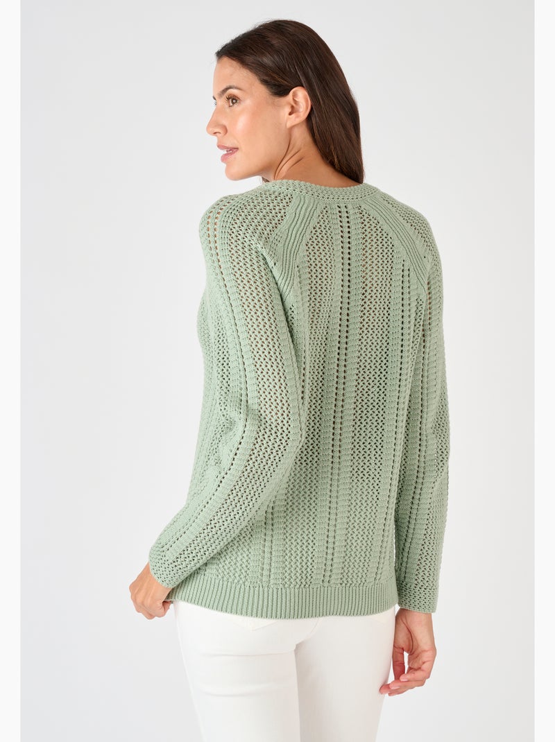 Pull maille ajourée - Damart Vert - Kiabi