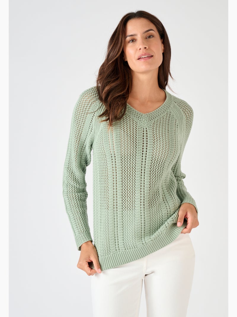 Pull maille ajourée - Damart Vert - Kiabi