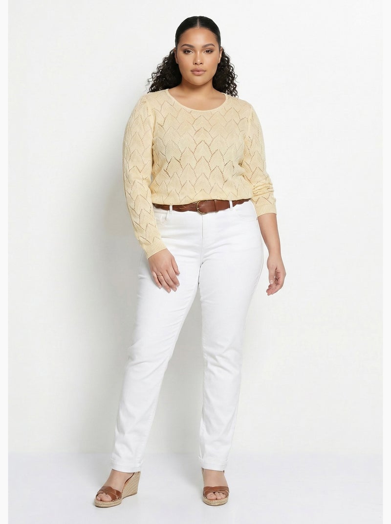 Pull maille ajourée avec fibres recyclées - Afibel Ivoire - Kiabi