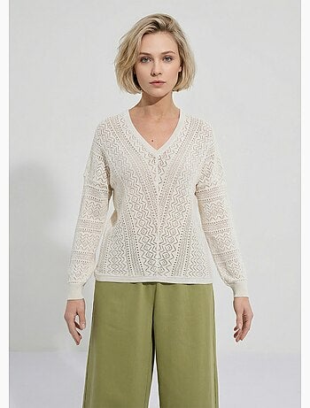 Pull maille ajourée col v - afibel