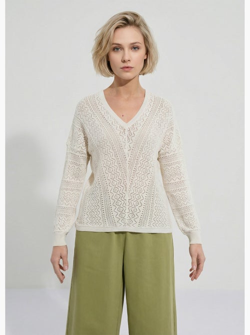 Pull maille ajourée col v - afibel - Kiabi Pull maille ajourée col v - afibel - Kiabi