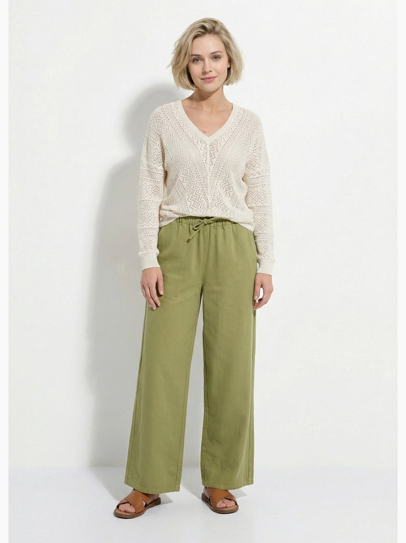 Pull maille ajourée col v - afibel Beige - Kiabi