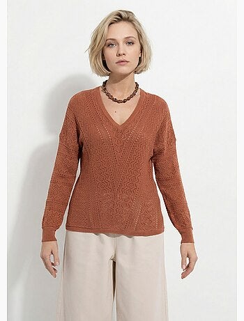 Pull maille ajourée col v - afibel