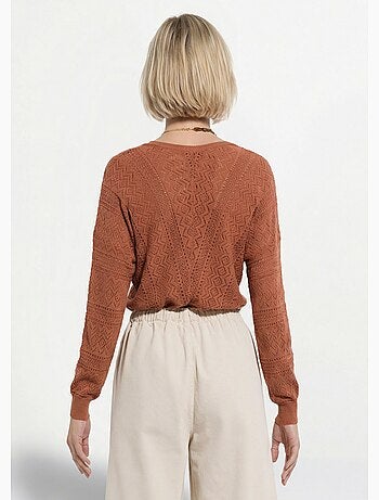 Pull maille ajourée col v - afibel