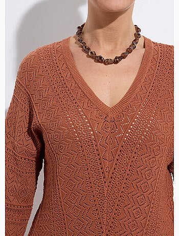 Pull maille ajourée col v - afibel