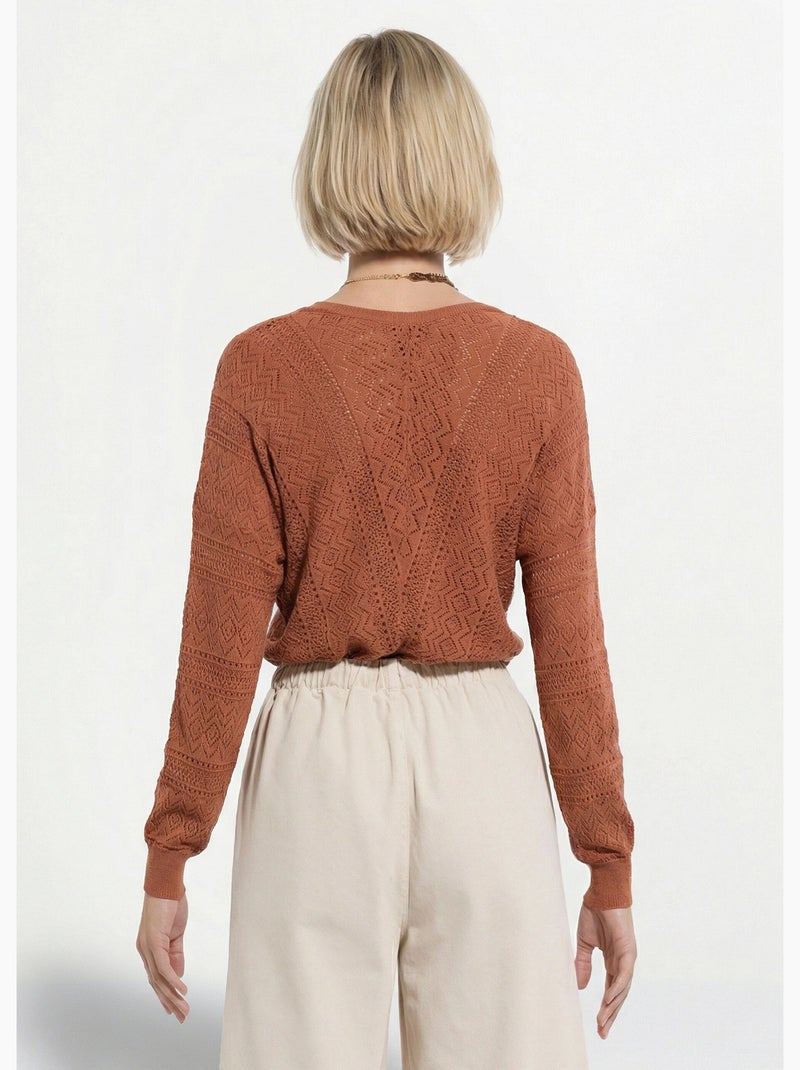 Pull maille ajourée col v - afibel Marron noisette - Kiabi