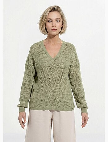 Pull maille ajourée col v - afibel