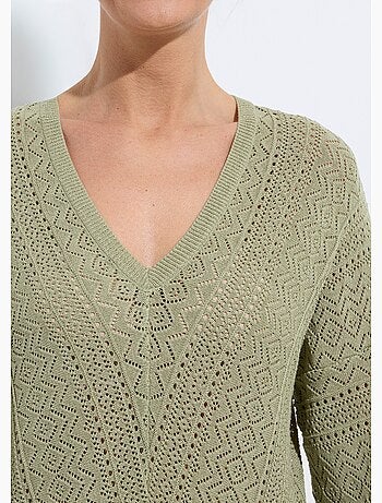 Pull maille ajourée col v - afibel